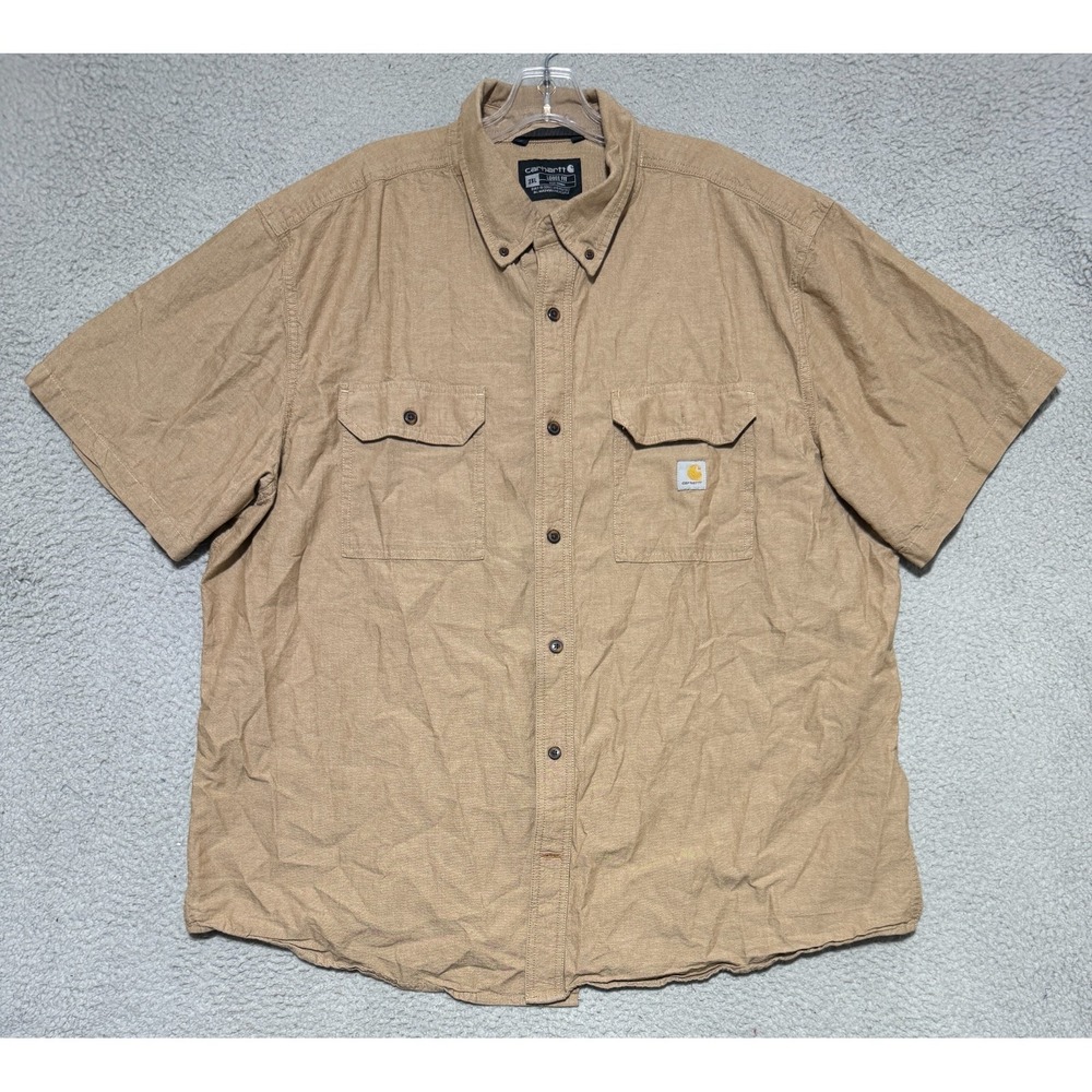 Carhartt short sleeve button shirt Loose Fit Mens Size 2XL Tan TW4369-M Workwear